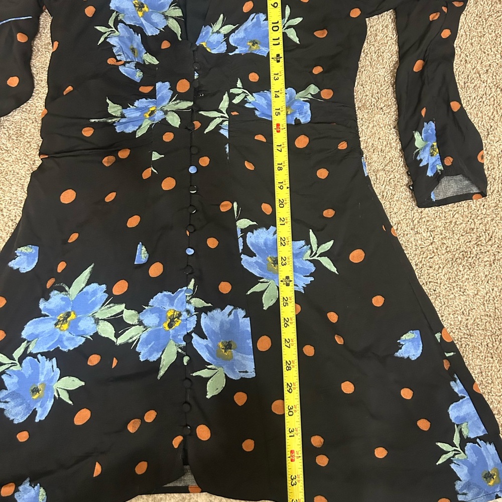 Free People Black Long Sleeve Blue Floral County Cottage Core Dress Large Button - Picture 7 of 8